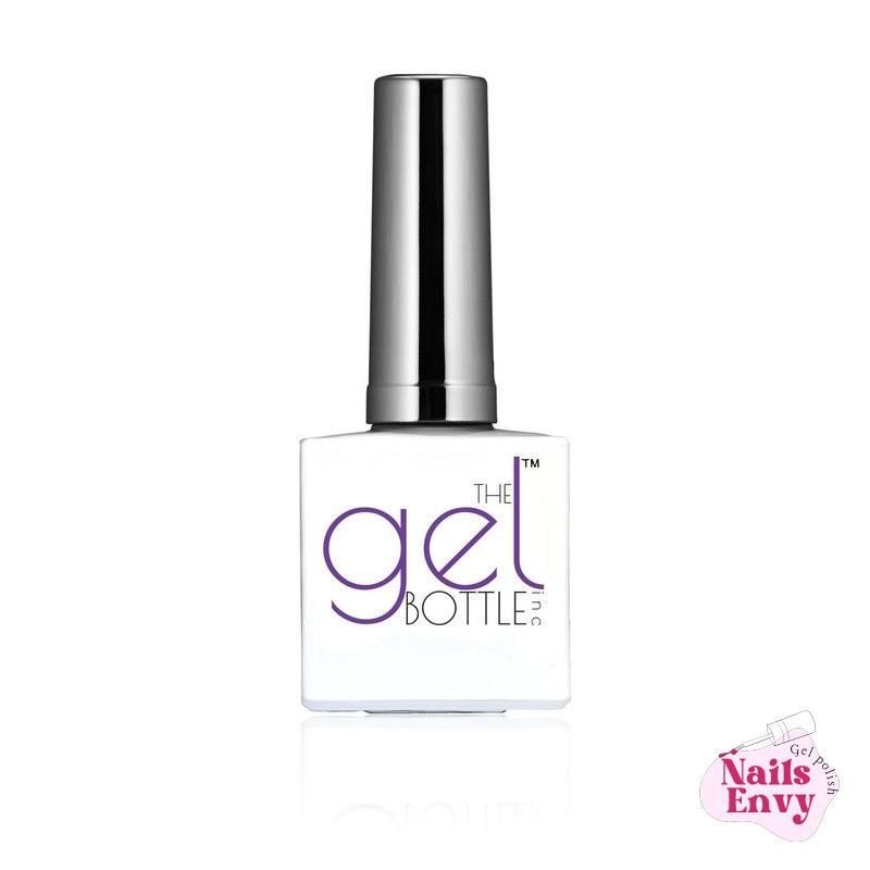 A bottle of The GelBottle Extreme Shine Top Coat, essential for the best gel nail polish for shine and durability.