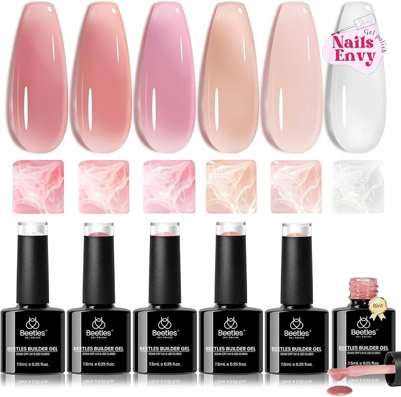 Builder gel nail polish offers strength and beauty Beetles Builder Gel Set, 6 Colors Jelly Clear Pink Nude Building Gel
