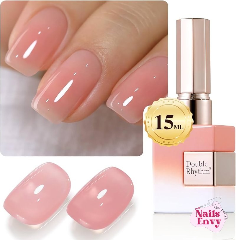 Translucent gel polish offers a sheer, natural light pink milky finish.