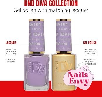 DND Diva Gel Polish Set, First Class Collection, UV/LED Gel Polish and Air Dry Nail Lacquer, Matching Chip-Free Polish Duo, 194 Clique-Bait