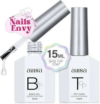AILLSA Base and Top Coat Gel Nail Polish Top and Base Coat Nail Polish | Soak Off Long Lasting Clear Base Gel High Gloss Shine No Wipe Top Coat for DIY