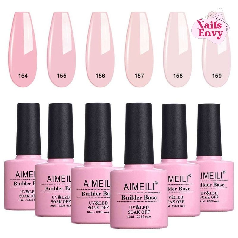Aimeili 8 In 1 Builder Base Sheer Color Gel Set, Nude Pink No Need Slip Solution Builder Extension