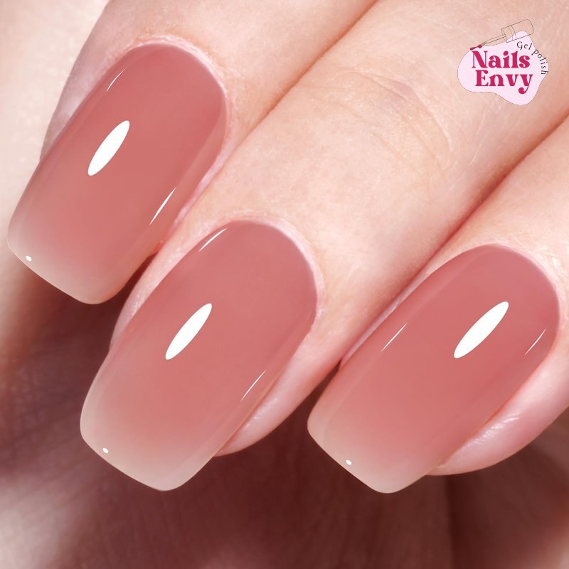 Tipsy red jelly gel nail polish for a sheer finish