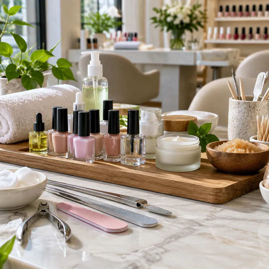 Discover Selected Manicure Styles at LCS Nails Frisco in 2026 Nail technician applying gel polish on a client's nails at a salon.